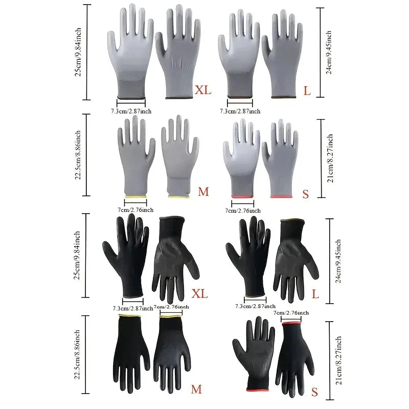 Black Grey PU Palm Coated Work Gloves 12 Pairs additional angle