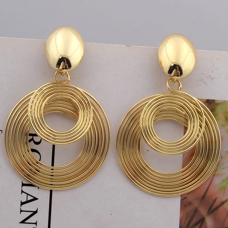 Big Round Statement Drop Earrings for Women Zinc Alloy