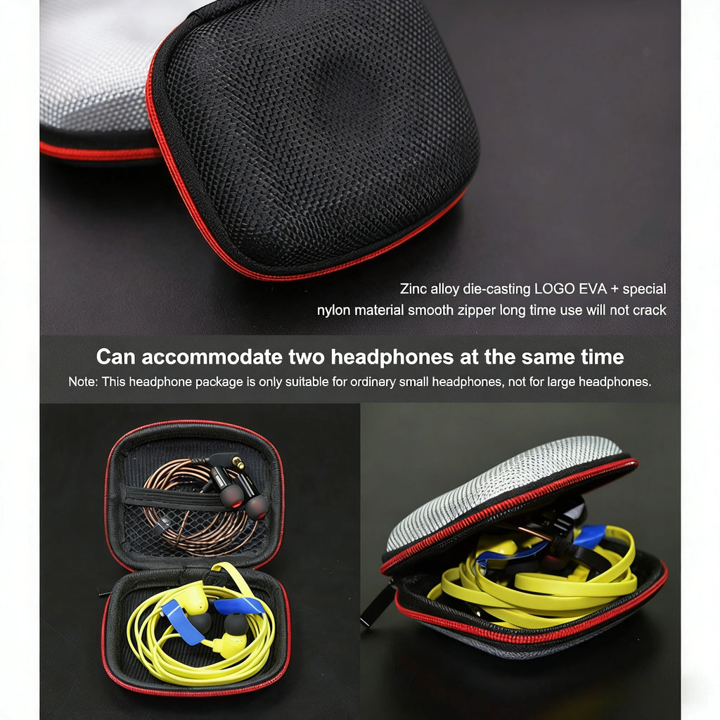 Earphone Storage Bag Square Headset Box Travelling Earphones Case with Zipper close-up view