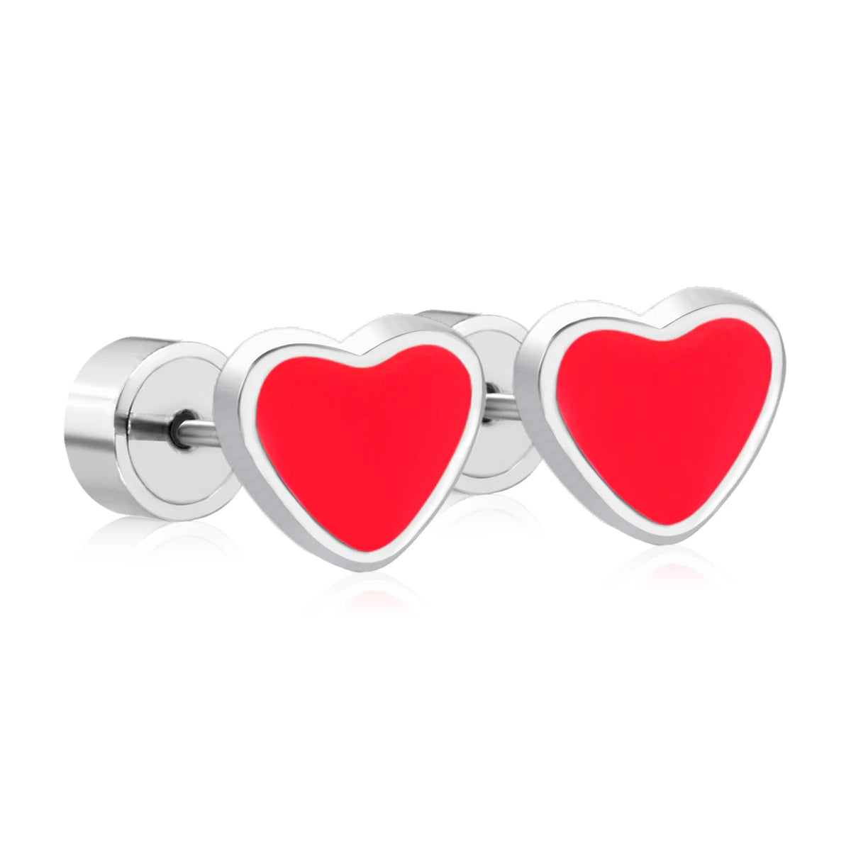 LUXUSTEEL Pink Flower Stud Earrings For Women Stainless Steel Oil Dripping Heart Star close-up view