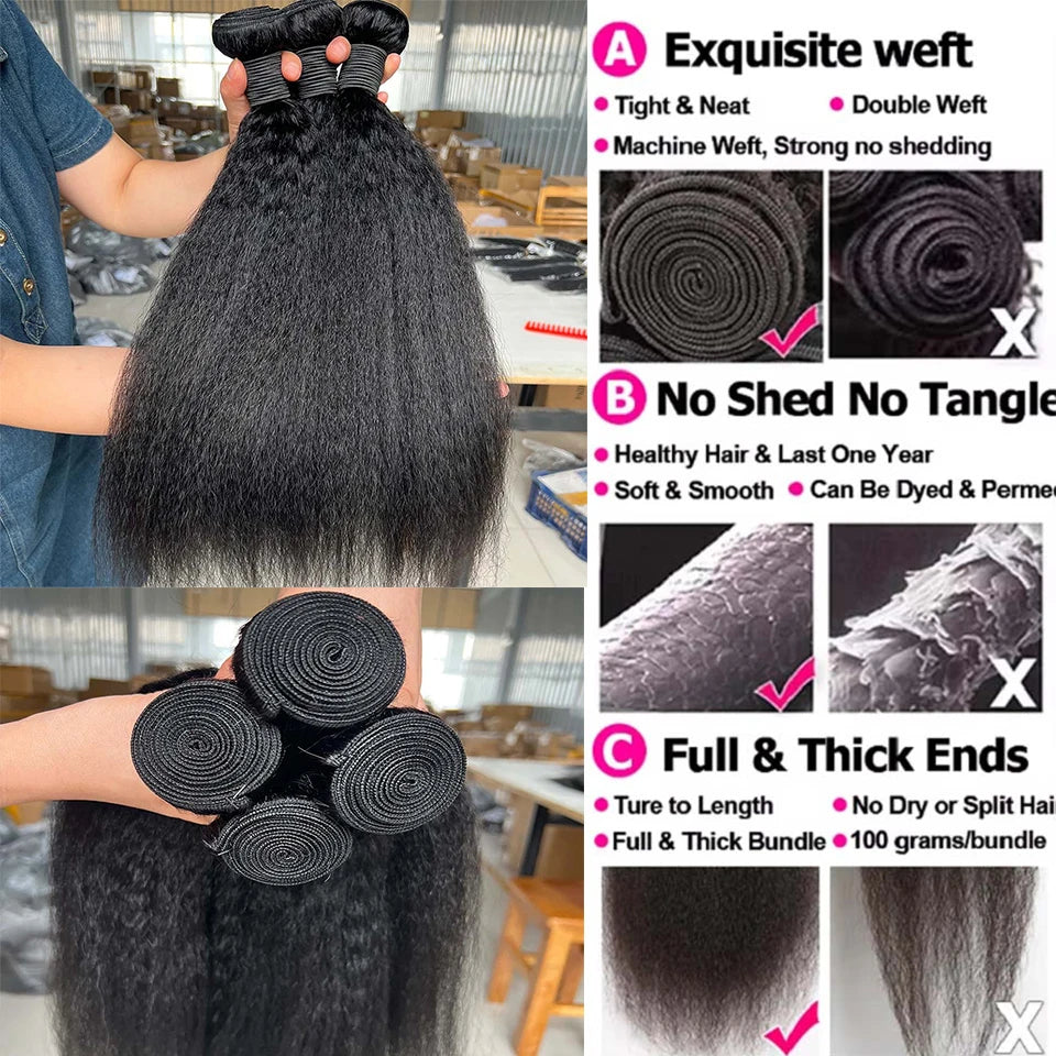 Brazilian Kinky Straight Human Hair Bundles 30 Inch Virgin Hair 4 Pcs