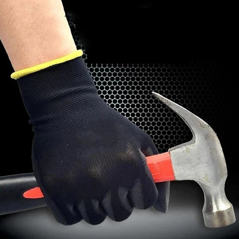 Black Grey PU Palm Coated Work Gloves 12 Pairs detail view