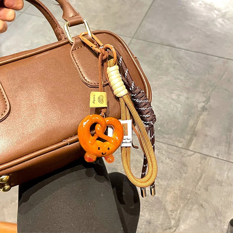 Delicate Bowknot Woven Rope Keychain Chocolate Anti-lost Bread Keychain Polyester Bagel Bag Decoration Woven