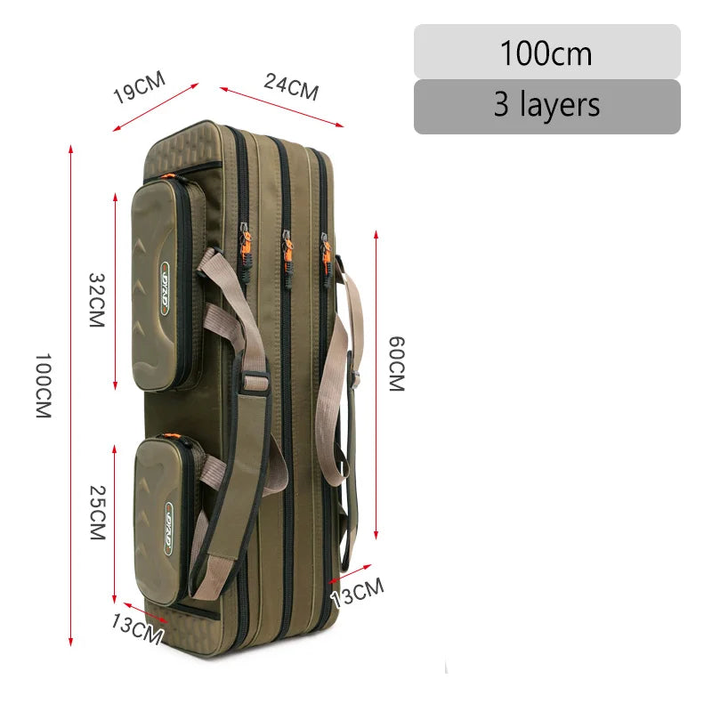 Fishing Rod Bag 80-130CM 1680D Oxford Multi-Layer Tackle Case