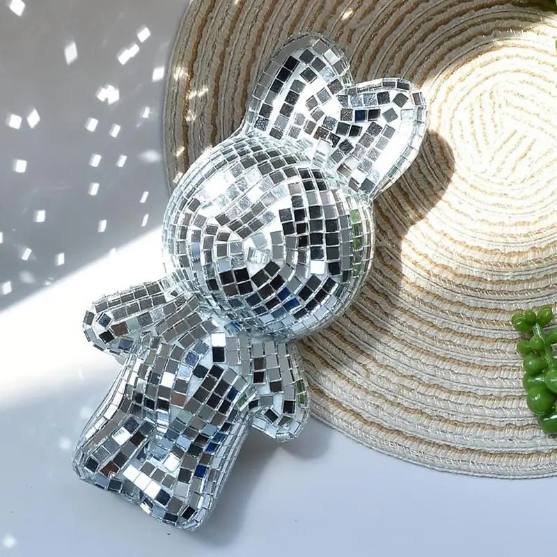 Silver Bunny Glass Disco Ball Figurine Photo Prop
