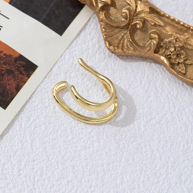 New Korean Fake Piercing Earcuff Double Circle Ear Cuff Faux Earrings for Women Man Hiphop Cuffs Earclips Accessories Gift