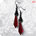 Bat Earrings with Red Teardrop Beads, Gothic Jewelry