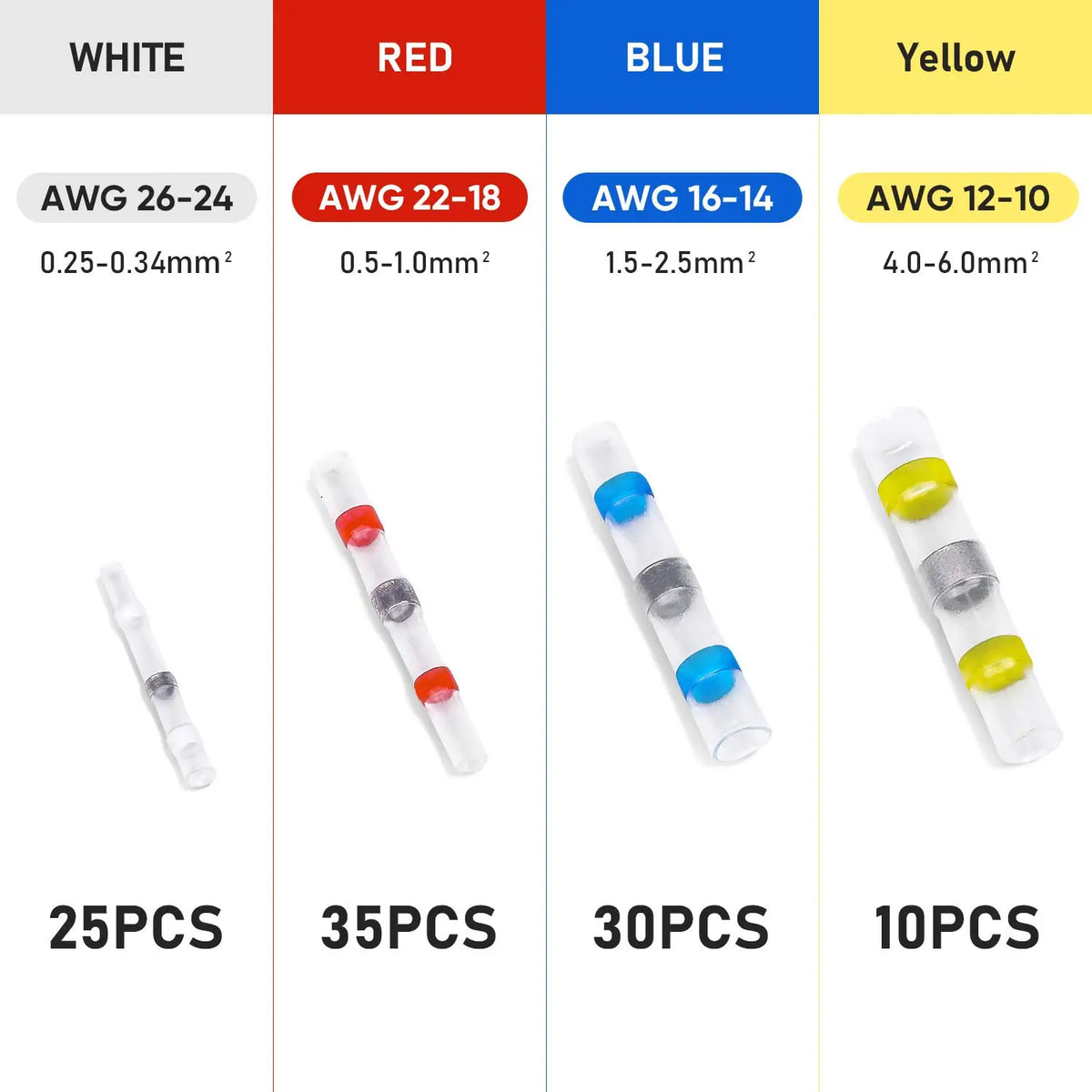 100pcs Waterproof Solder Seal Heat Shrink Butt Wire Connectors Terminals Electrical Copper with a Soldering Sleeve