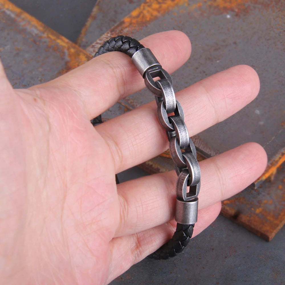 Genuine Leather Infinity Charm Bracelet for Men