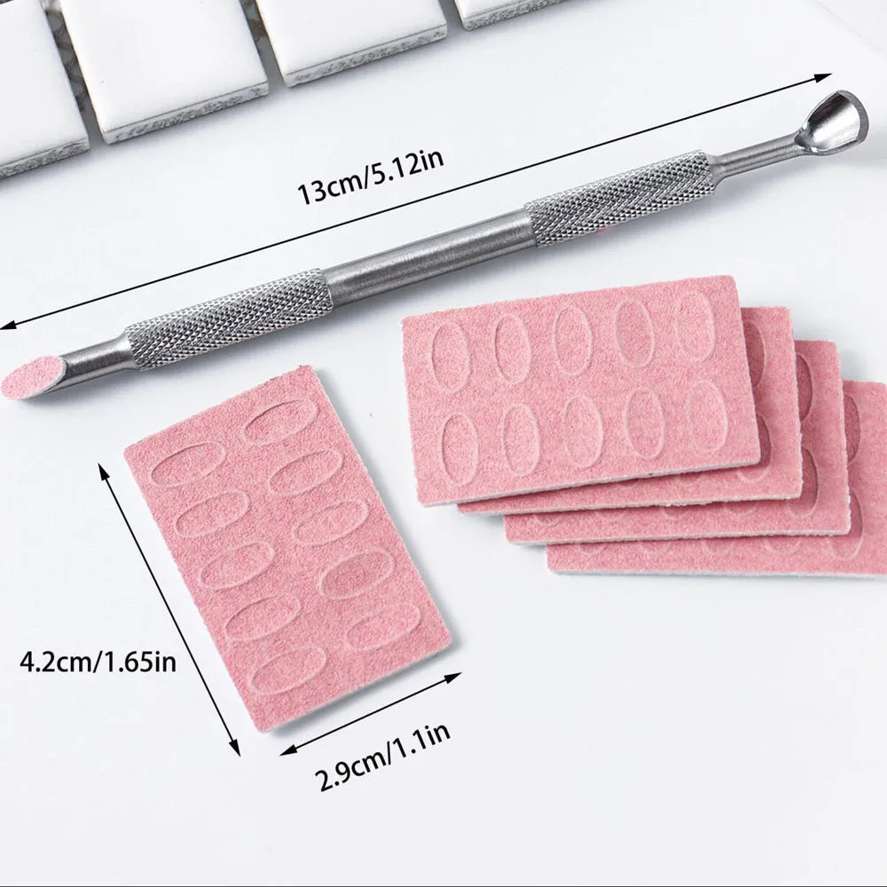 50Pcs 180Grit Sanding Slice+1Pc Nail Cuticle Pusher Set Self-Adhesive Pre Polishing Sandpaper Nails Files Manicure Pedicure Tool