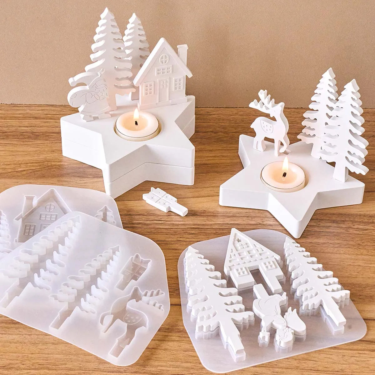 Christmas Star Candle Holder Silicone Mold for Plaster Resin
