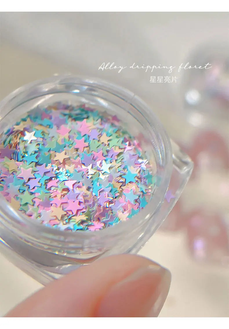 1 Box Glitter Star Nail Sequins 3D Charming Mixed Color Candy Colored Nail Flake Five-Point Star Nail Art Decor Diy Accessor