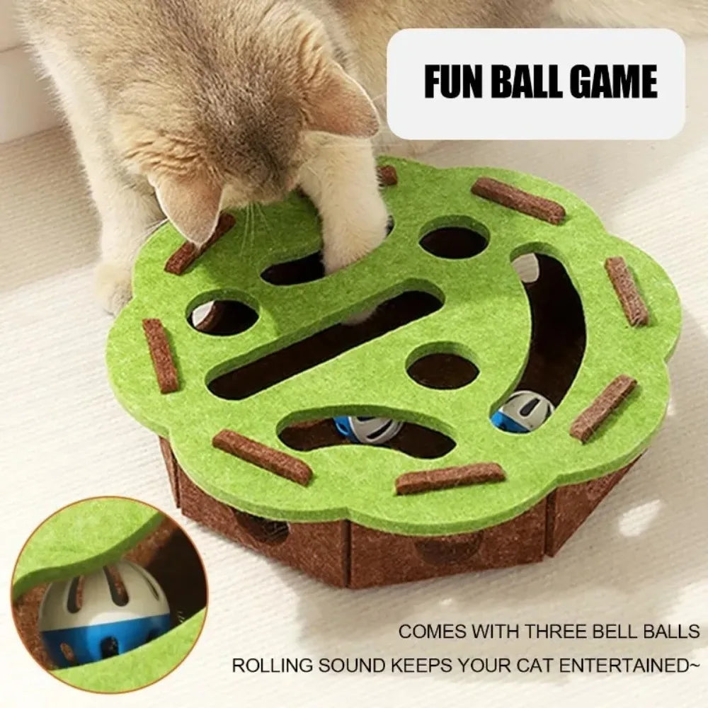 Felt Cat Puzzle Feeder Box with 3 Balls Interactive Maze Slow Feeder Toy for Indoor Cats Mental Enrichment Treat Hideout