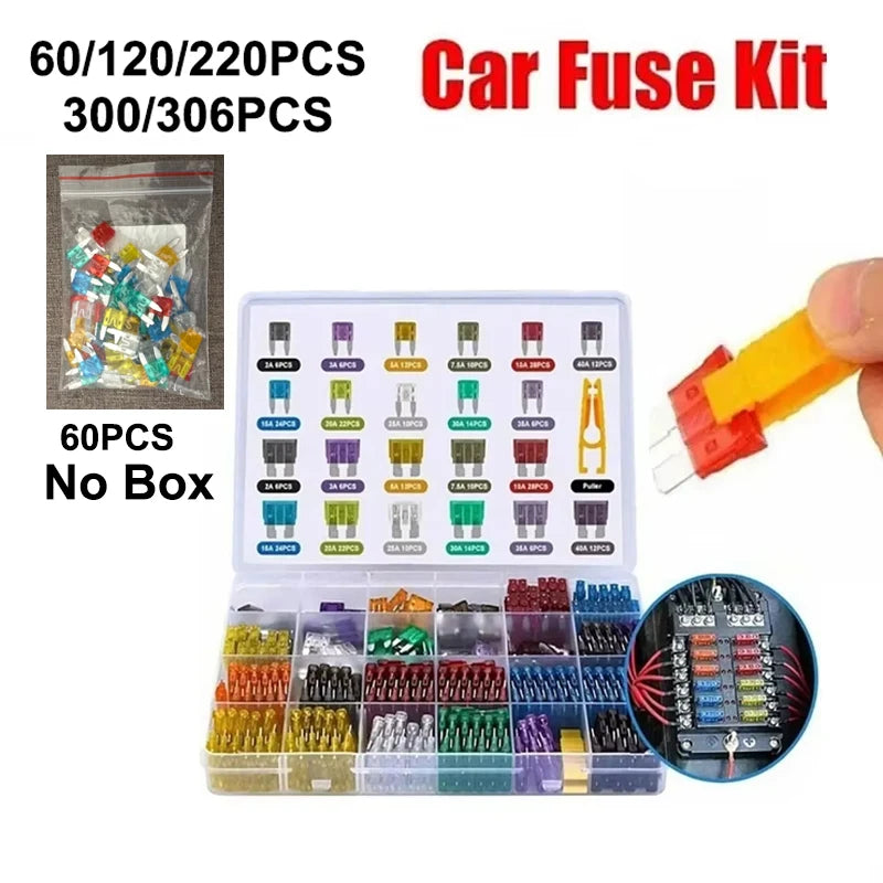 Fuse boxes come in various specifications, with 60 and 120PCS not having medium fuses, while 60PCS a