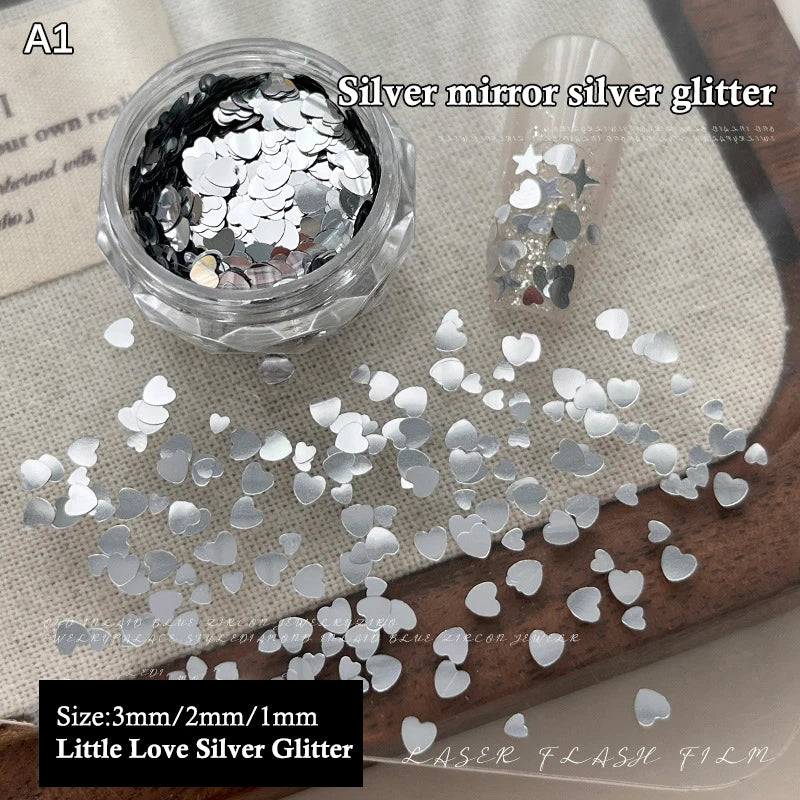 1 Box 3D Mini Nail Art Charms Round Heart Star Sequin Flakes Silvery Shiny Accessories For Manicure