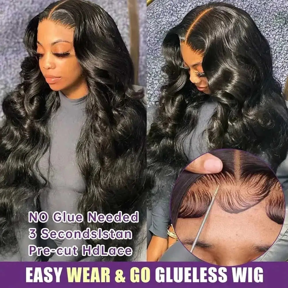 Body Wave Lace Front Wig Human Hair 250 Density Pre Plucked Glueless Black