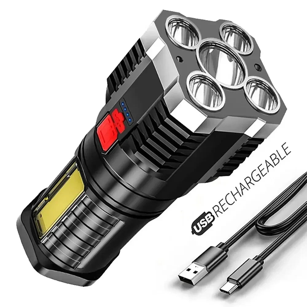 LED Rechargeable Flashlight with Side Light for Camping