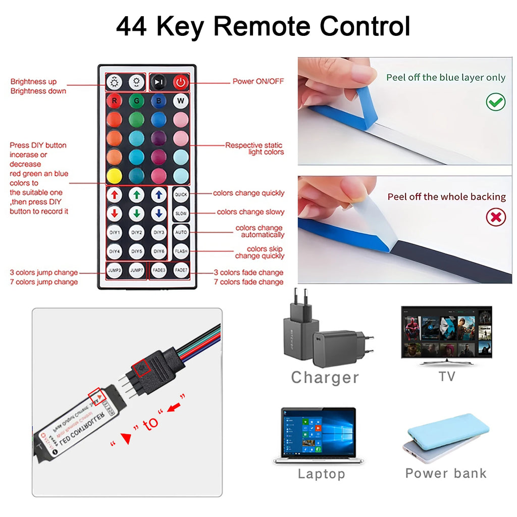 RGB LED Strip Lights 44 Key Remote 5m