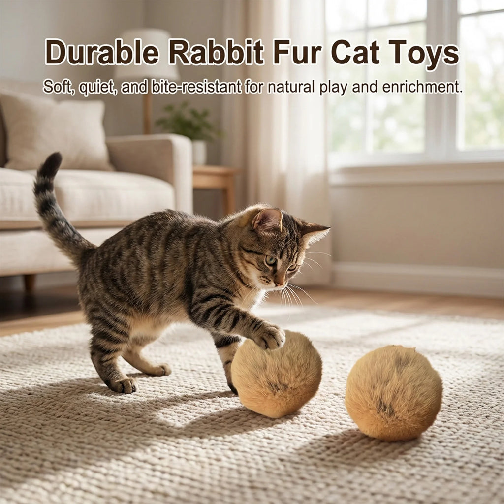 C 1/2/3/6Pcs 8cm Rabbit Fur Ball Cat Toy With Catnip Interactive Chasing Plush Toy Balls Pet Cat Accessories Supplies