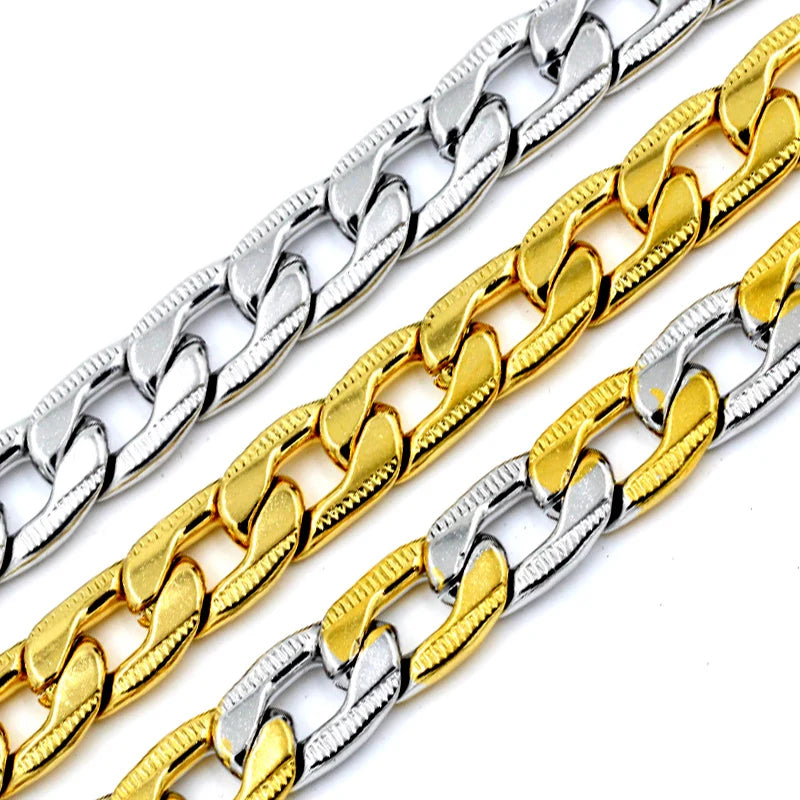 LUXUSTEEL 6/8/10mm Stainless Steel Mixed Color Necklace For Women Men Curb Cuban Chain H detail view