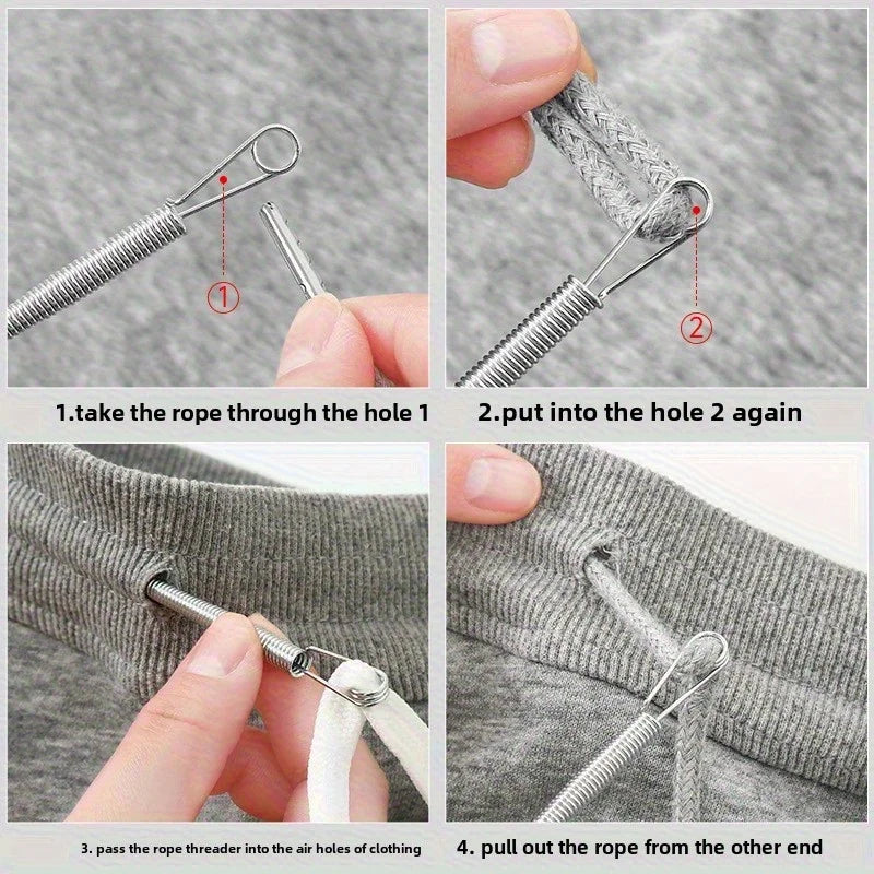 Bendable Spring Drawstring Threader Clip Pants Hoodies Elastic Band Lace Cord Flexible close-up view
