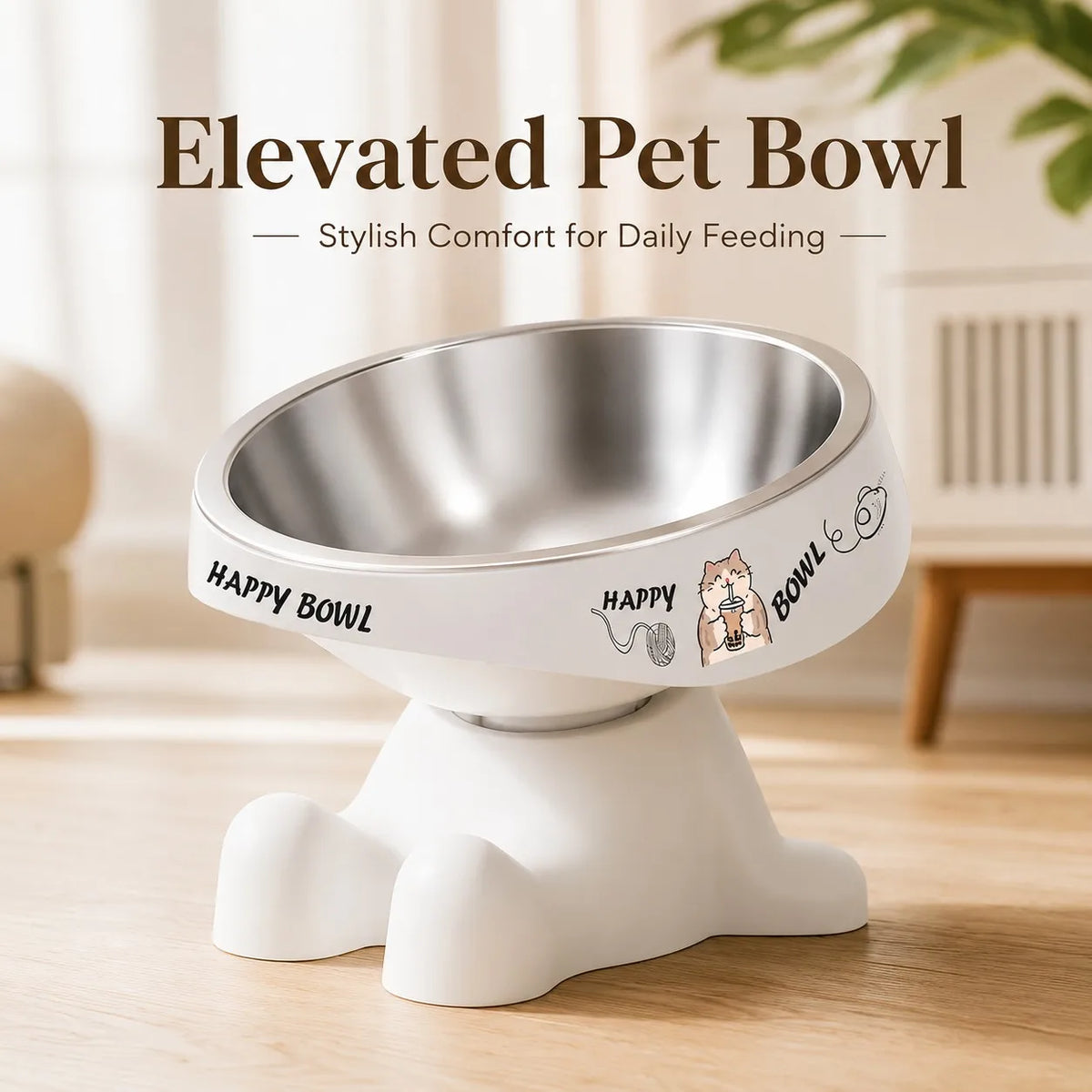 Cute Elevated Pet Feeding Bowl,Elevated Neck Protection Anti-Slip Pet Bowl, Suitable for Medium And Small Dogs Cat Drinking
