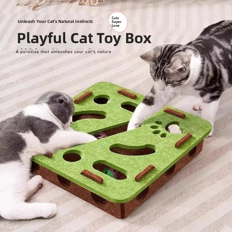 Cat Puzzle Box With Ball Felt Interactive Cat Toy