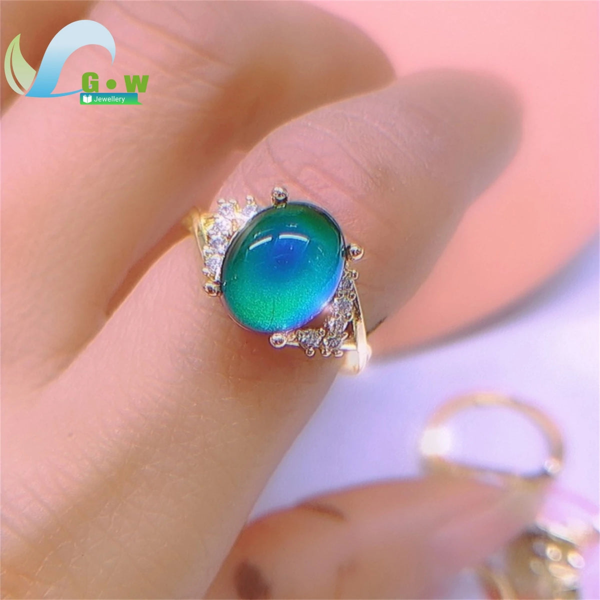 Simple Elegant Thermochromic Ring Open Gradient Color Shift Fashion Jewelry for Ladies Adjustable Size Delicate Stone Gift