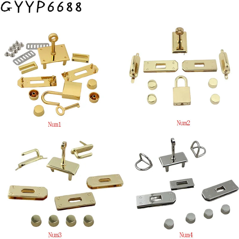 1-5Sets Metal Rectangle Eyelets Locks Hanger Panel Woman Bags Handbags Purse Hardware Clasp Closure