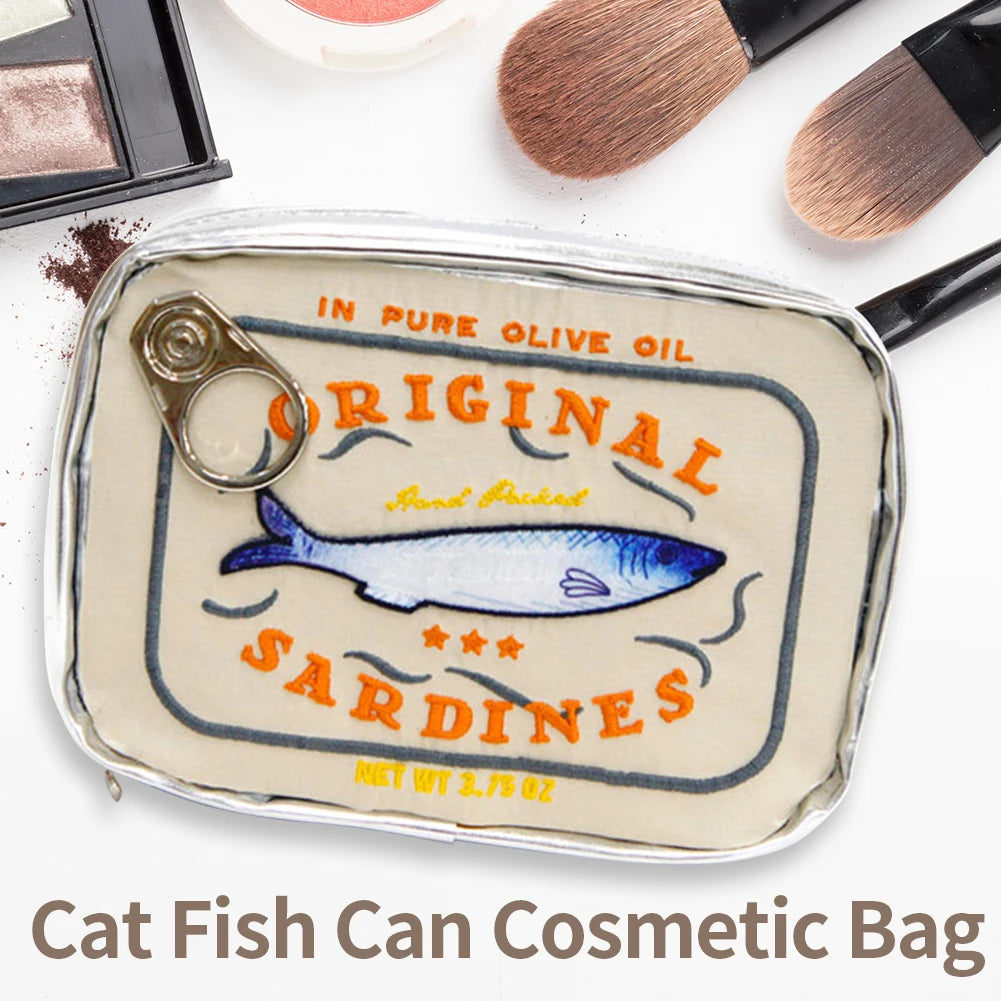 Canned Sardines Women Travel Cosmetic Bag Cute Toiletry Bag Creative Portable Fashion Zipper Multi-function for Weekend Vacation