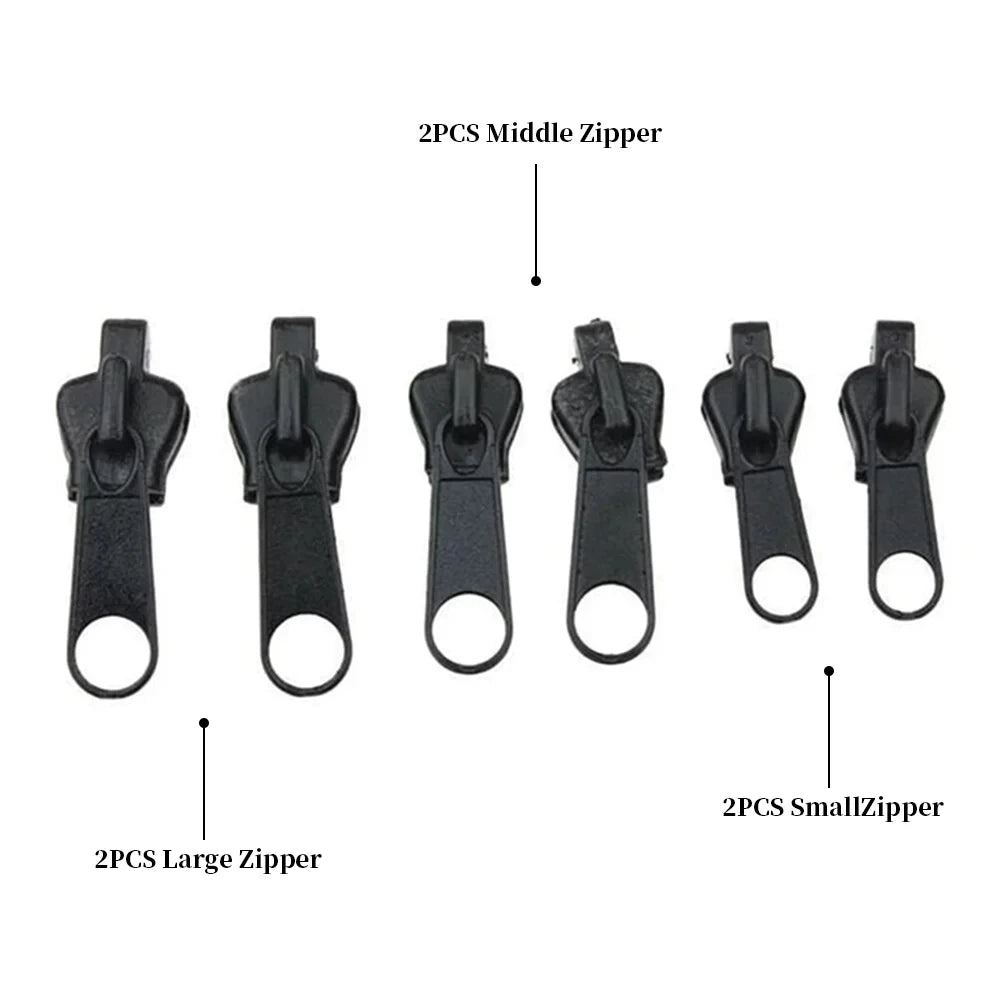 Instant Zipper Repair Kit 6pcs Black Metal