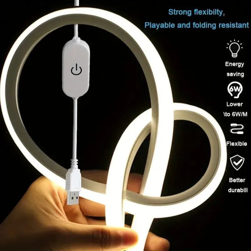 LED Strip Neon Light USB DC 5V Dimmable Touch Sensor Switch Flexible Silicone Neon Sign Tape Waterpr