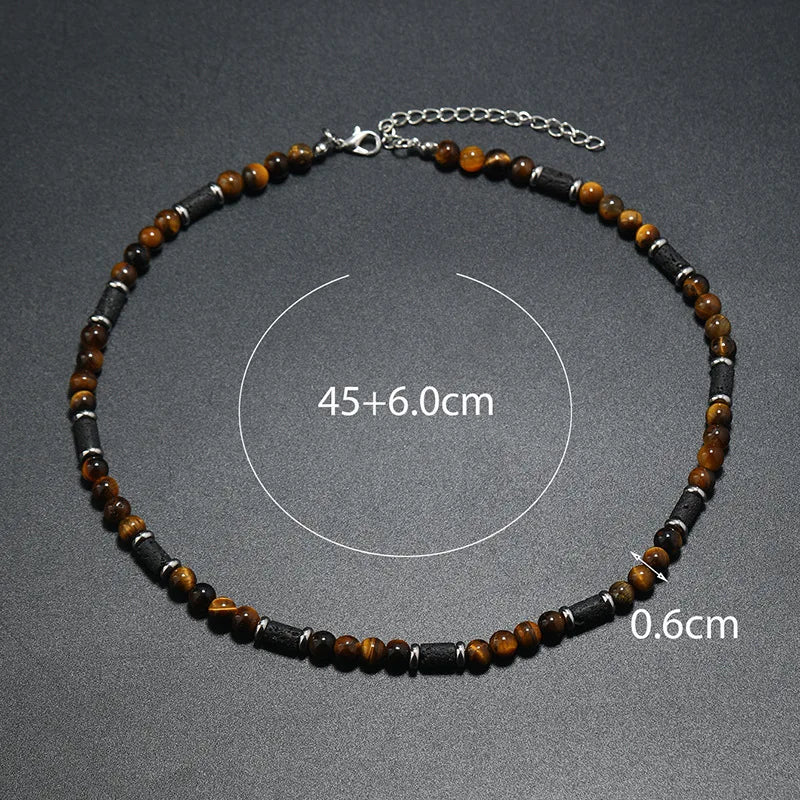 New Bohemian Men's Beaded Necklace Tiger Stone Natural Stone Fashion Trend Design Minimalist Necklace Commemorative Gift