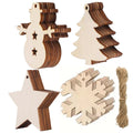 40pcs DIY Wooden Christmas Ornaments Blank Paintable Wood Chips with 10m Hemp Rope