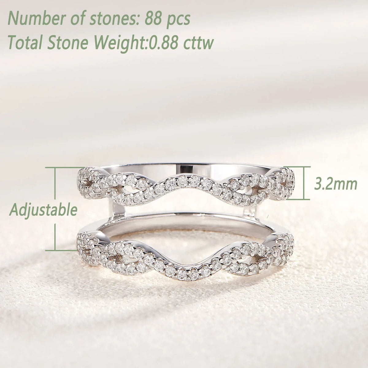 Newshe 925 Sterling Silver Enhancer Stackable Wedding Bands for Women Adjustable Doub alternate view