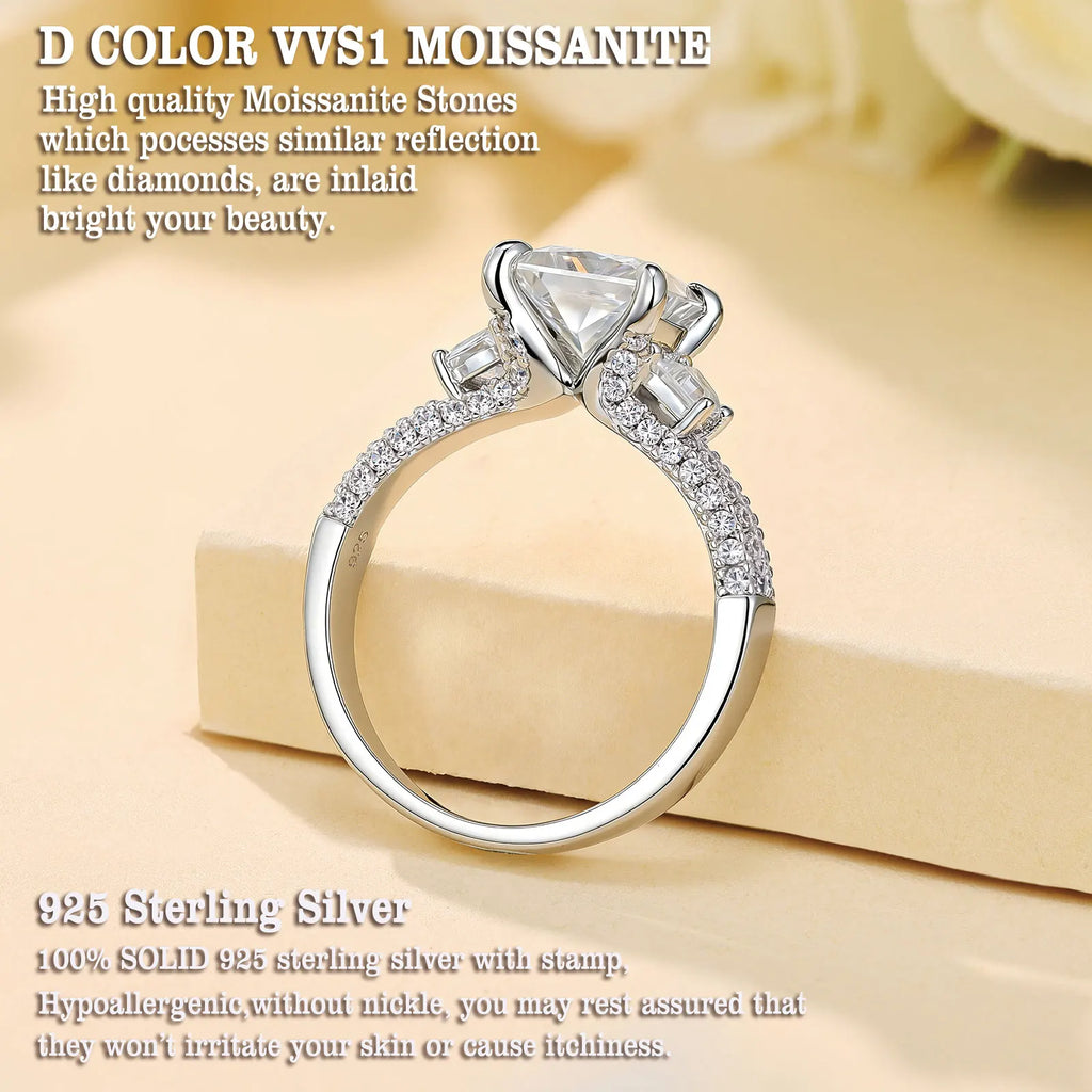 Newshe 925 Sterling Silver 7*7 mm Princess Cut Moissanite Engagement Ring with GRA Certi detail view