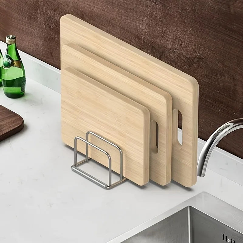 Stainless Steel Pot Lid and Cutting Board Countertop Rack