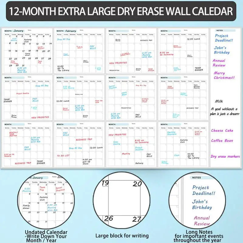 Extra Large Reusable Wall Planner Dry Erase Calendar