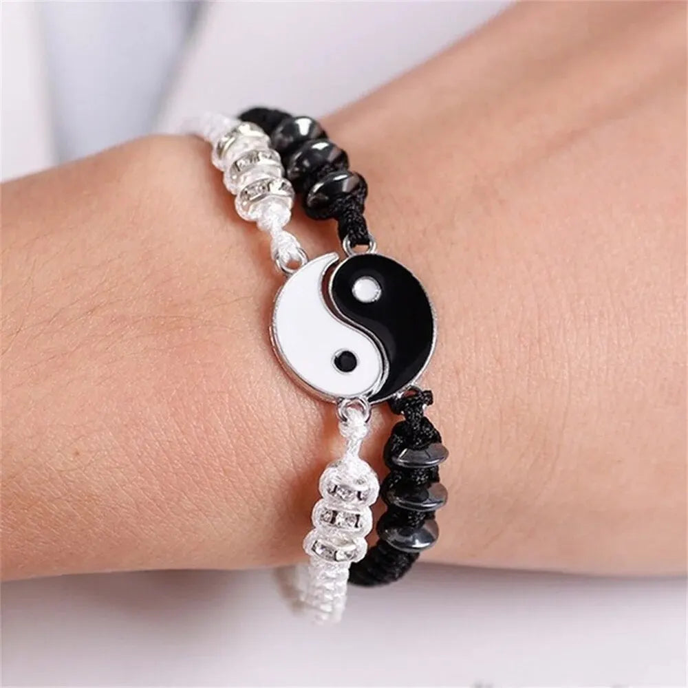 Couple Tai Chi Charm Bracelet Set Rope Chain lifestyle view