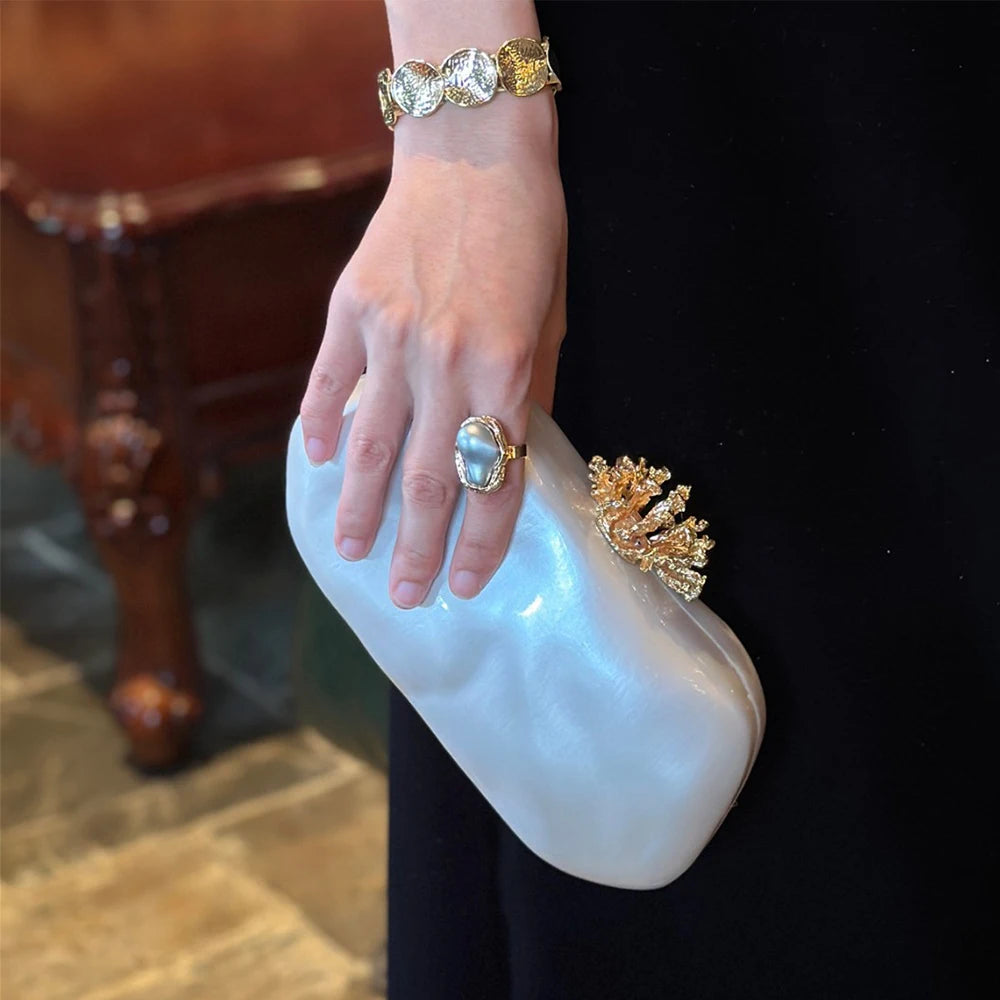 Floral Shell Shoulder Bag for Women Wedding Evening Clutch