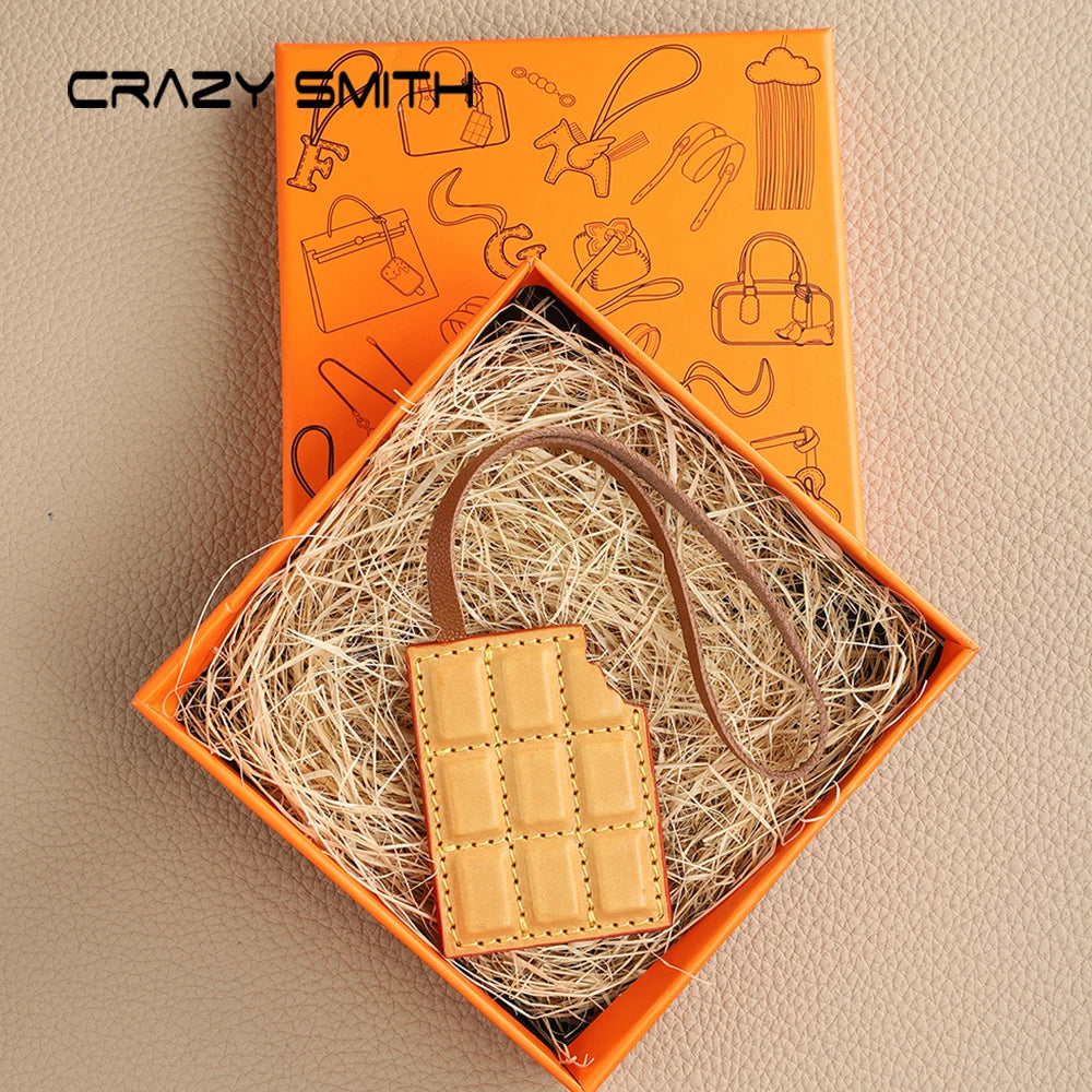 CRAZYSMITH Genuine Leather Chocolate Bag Charm, Italian Full-Grain Cowhide Purse Char lifestyle view