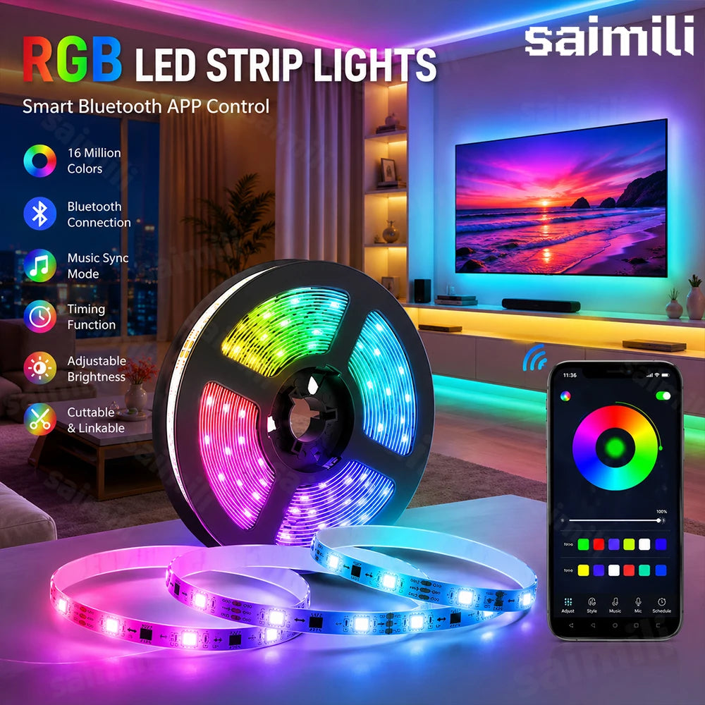 USB RGB LED Strip Light Bluetooth Control 5V Flexible Tape