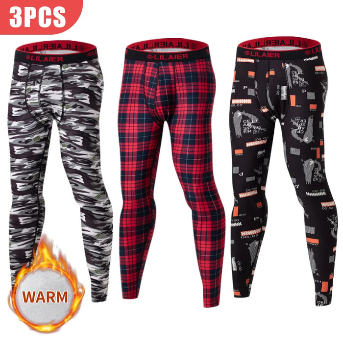1/2/3 Pieces Of Autumn And Winter Men's Fashionable Printed Autumn Pants With Leggings Comfortable Plus Size Warm Underwear Set