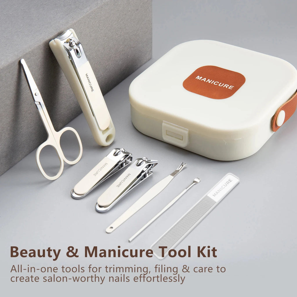 Anti‑Splash Nail Clipper Kit Portable Manicure Grooming Set Stainless Steel Nail Care Protection Tool 7 In 1 Manicure Sets
