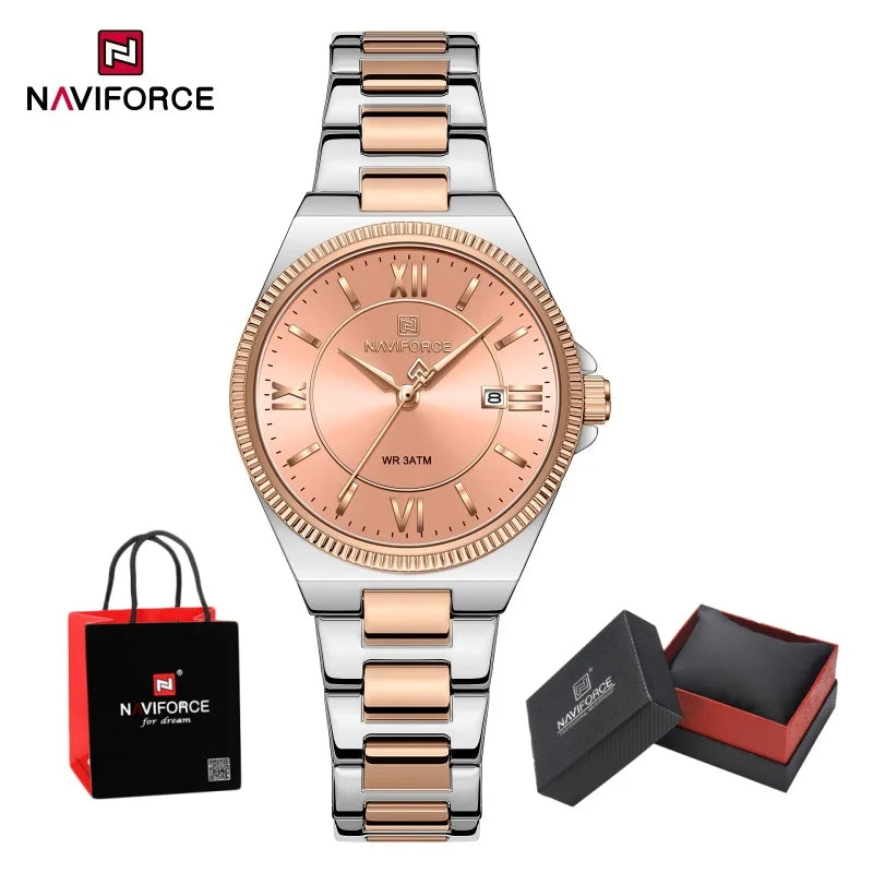 NAVIFORCE Casual for Daily Dress Women Quartz Watch 3ATM Waterproof Date Display Stainless Steel  Lady Wristwatch Package Gifts
