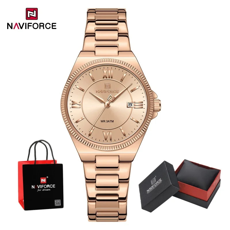 NAVIFORCE Casual for Daily Dress Women Quartz Watch 3ATM Waterproof Date Display Stainless Steel  Lady Wristwatch Package Gifts