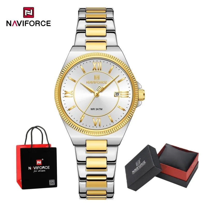 NAVIFORCE Casual for Daily Dress Women Quartz Watch 3ATM Waterproof Date Display Stainless Steel  Lady Wristwatch Package Gifts