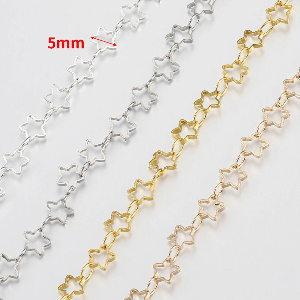 1Meter 5mm Hollow Star Copper Chains Link Handmade DIY Necklace Bracelet Anklets Jewelry Making Supplies