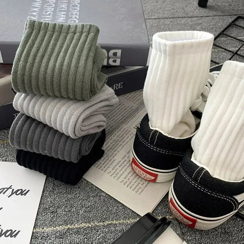5 Pairs Unisex Cotton Mid-Calf Socks Soft Warm Stylish Versatile for Autumn Winter Sports