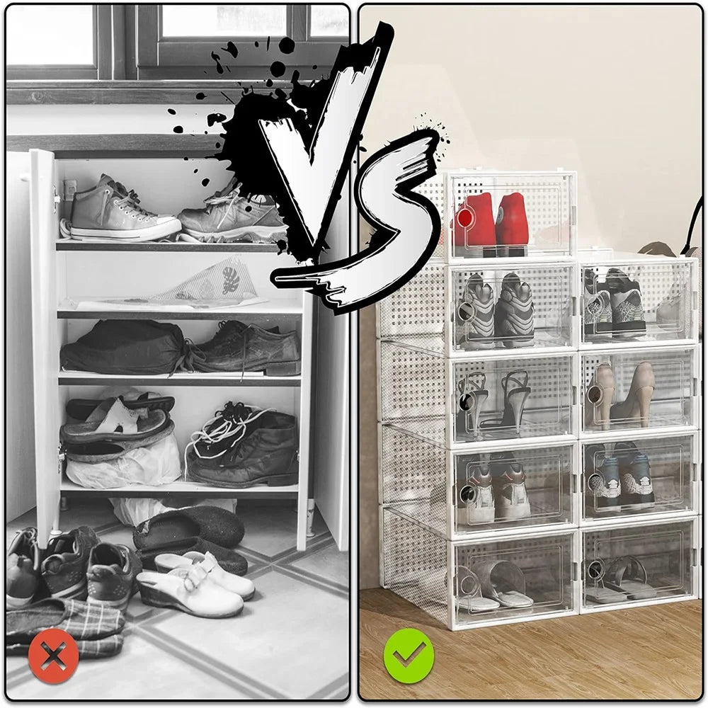12-Pack Transparent Plastic Stackable Linked Shoe Storage Boxes